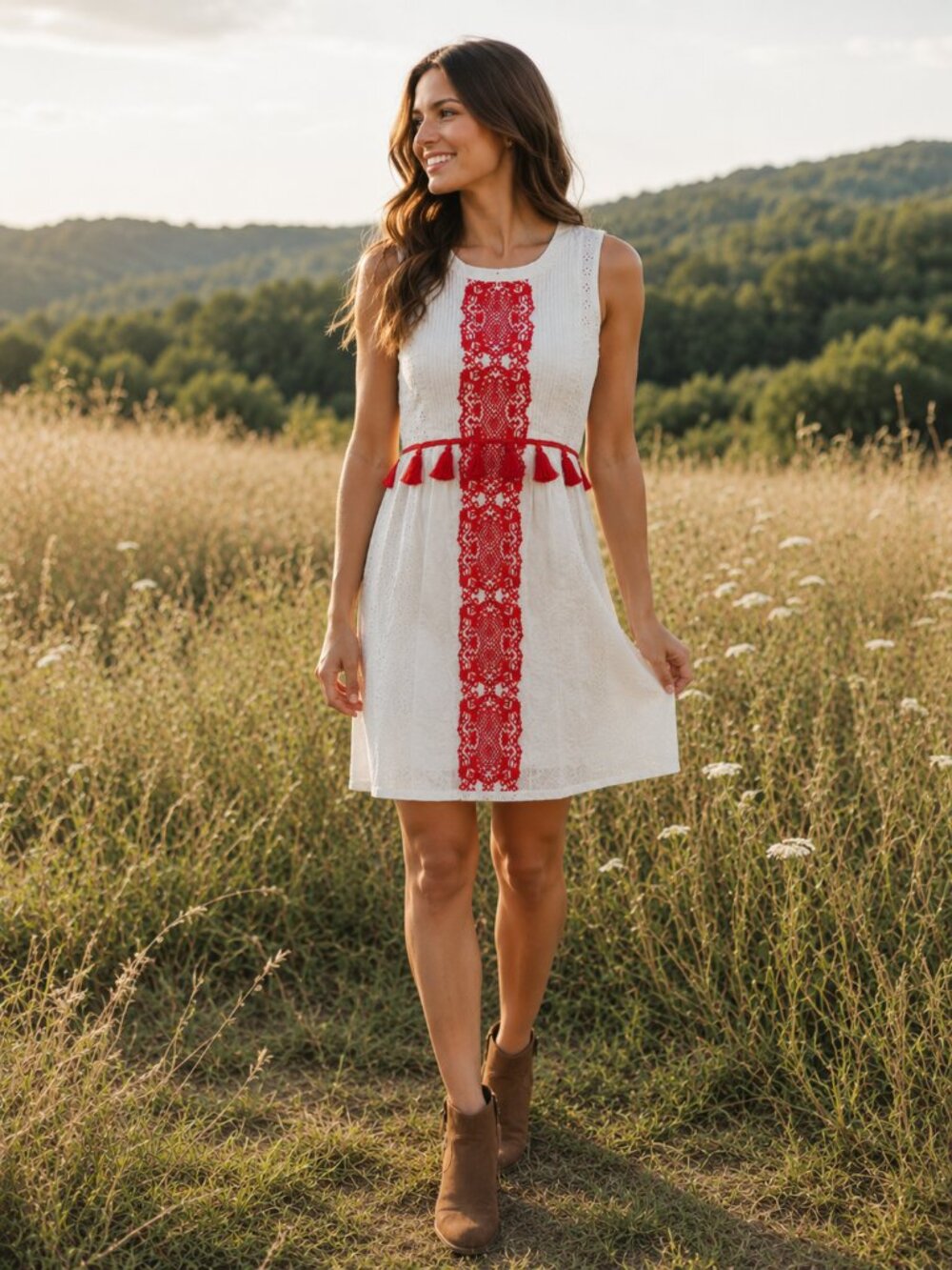 ANTHROPOLOGIE X CHANTIK WHITE EMBROIDERED DRESS SMALL